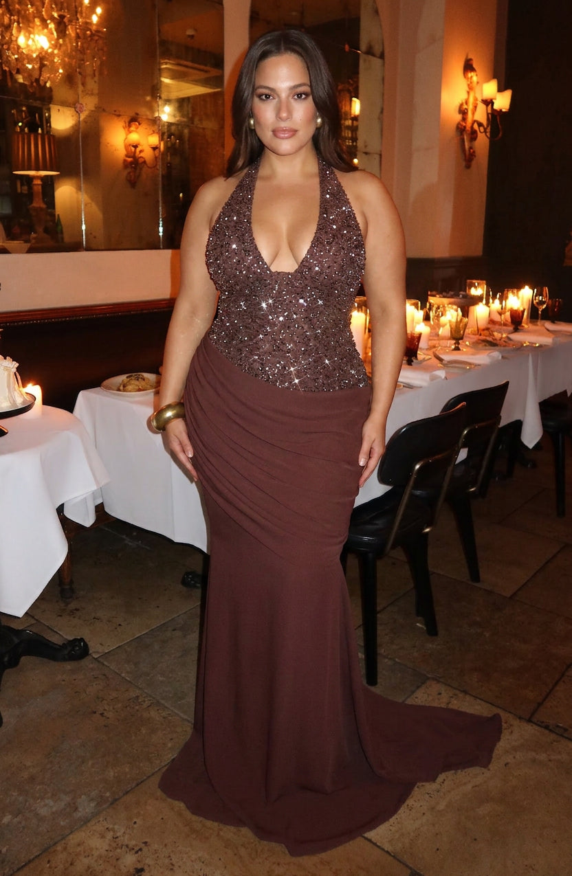 Taylor Gown - Plum Brown - Plus size model