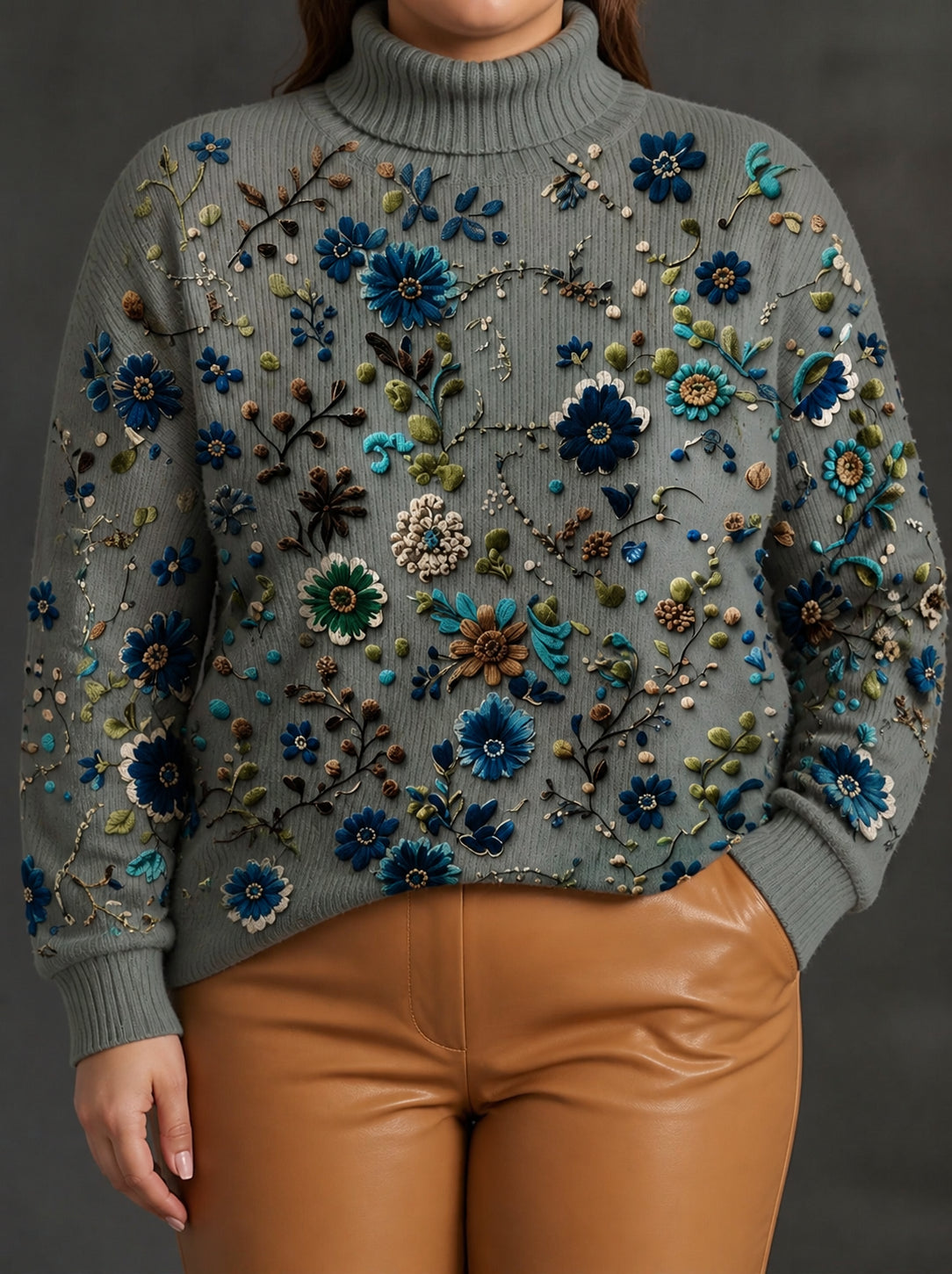 Thalassa | Sage Bloom Turtleneck - Plus size model
