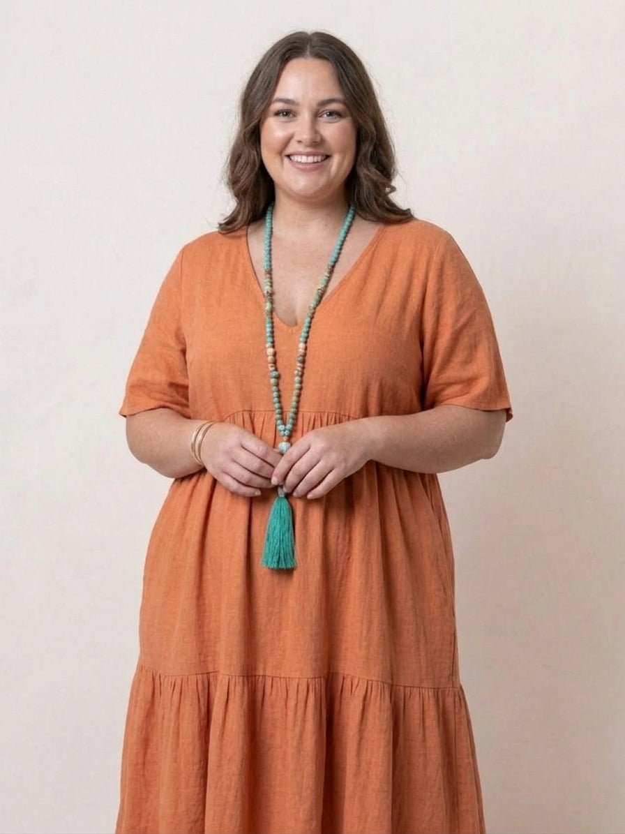 V-neck Two-Tiered Maxi Swing Dress - Plus size model
