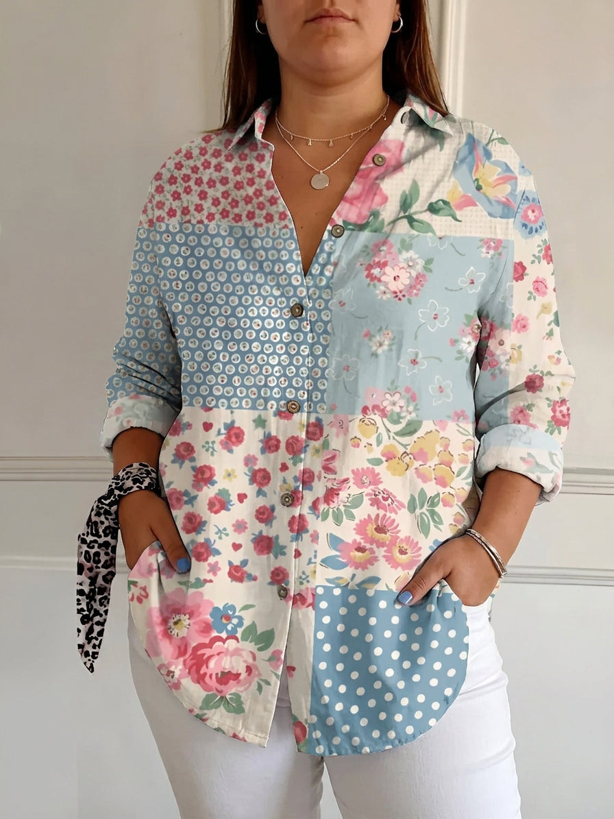 Avril™ | Chic Blouse with Whimsical Prints - Plus size model