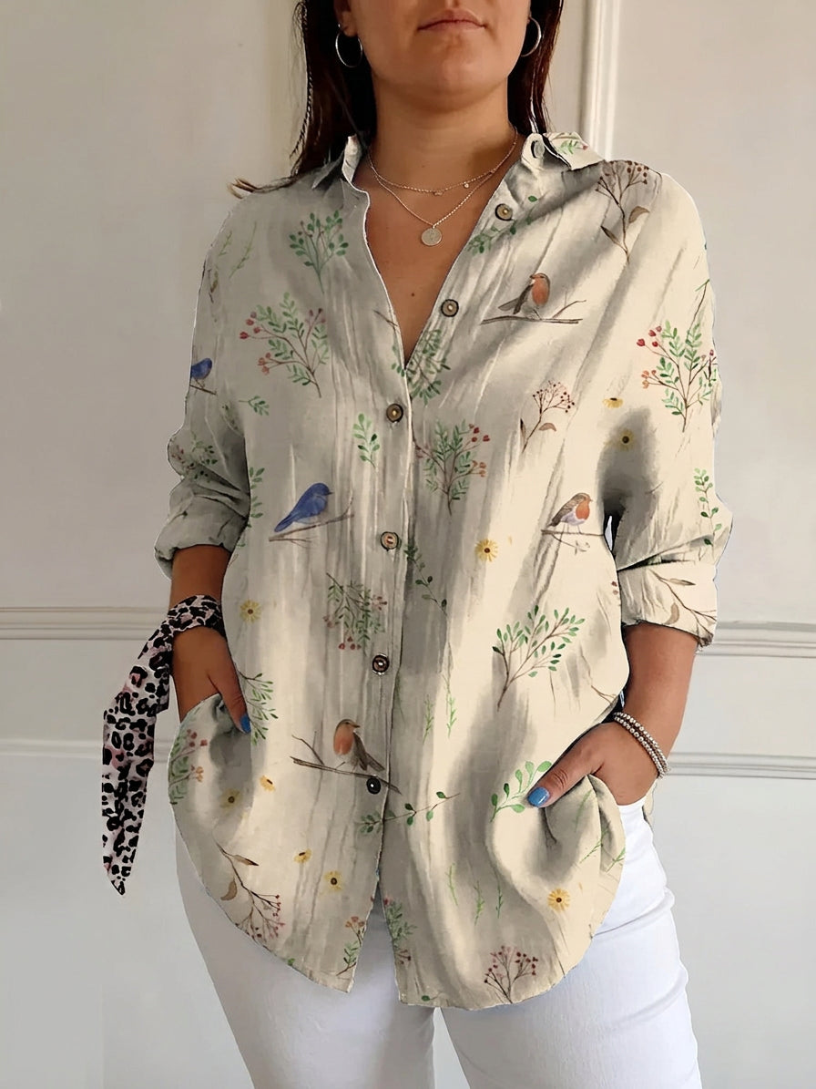Avril™ | Chic Blouse with Whimsical Prints - Plus size model