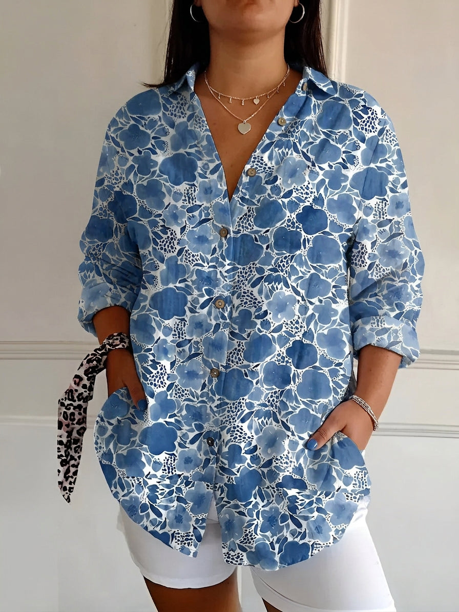 Avril™ | Chic Blouse with Whimsical Prints - Plus size model