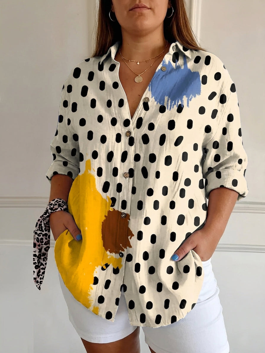 Avril™ | Chic Blouse with Whimsical Prints - Plus size model