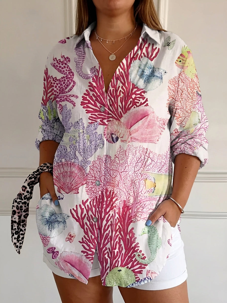 Avril™ | Chic Blouse with Whimsical Prints - Plus size model