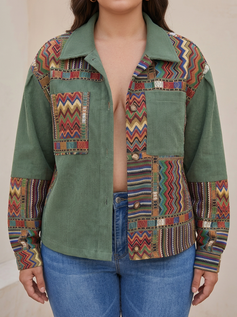 Orlaith™ | Patchwork Corduroy Jacket - Plus size model