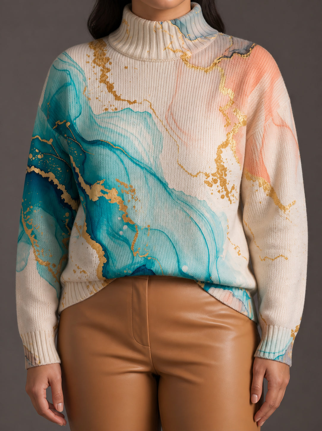 Verity | Marbled Ink Turtleneck - Plus size model