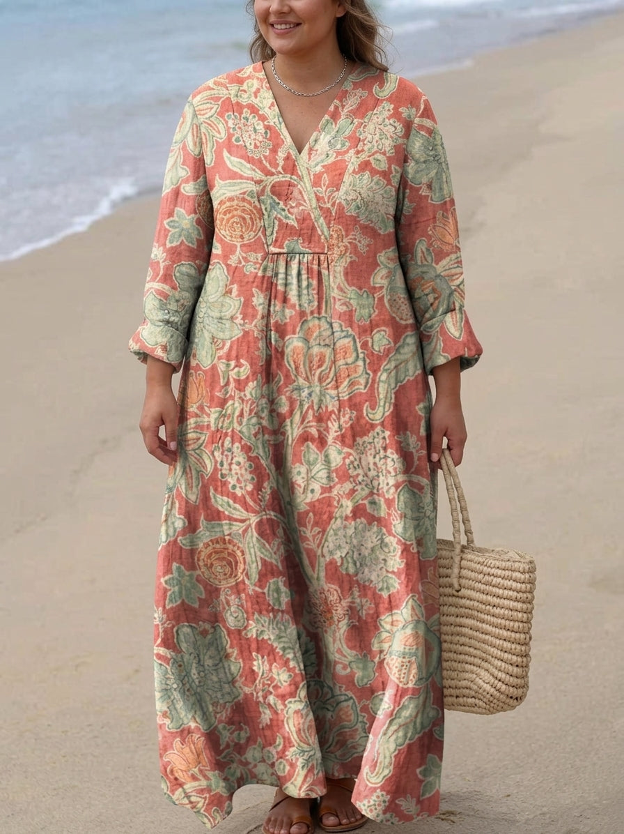 Elin - Vintage Floral Dress - Plus size model
