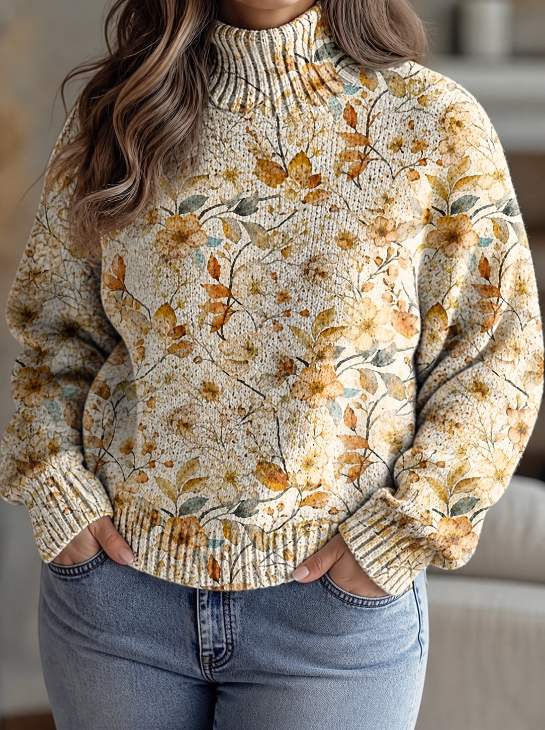 Wrenna | Autumn Meadow Turtleneck - Plus size model