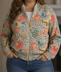 Nancy | Vintage Floral Zip Cardigan - Plus size model