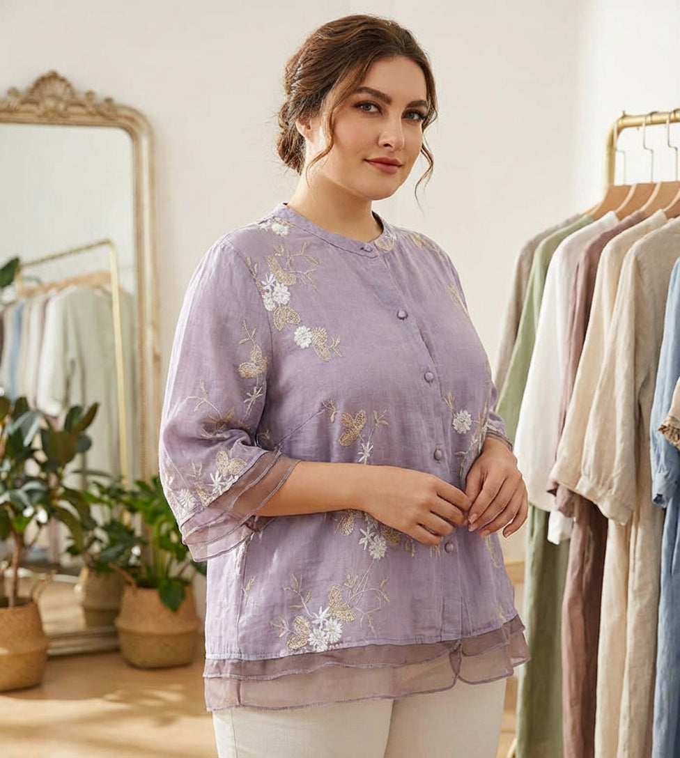 Kourtney | Chic Blouse with Floral Accents - Plus size model