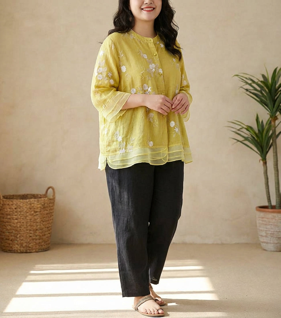 Kourtney | Chic Blouse with Floral Accents - Plus size model