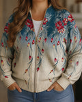 Karen | Floral Peacock Zip Cardigan - Plus size model